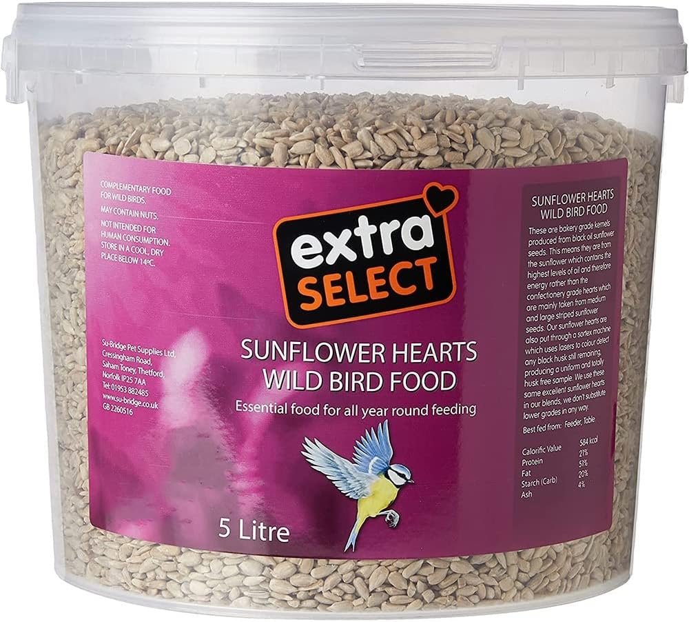 Extra Select Sunflower Hearts Bird Food Husk-Free High Energy 5 Litre Bucket
