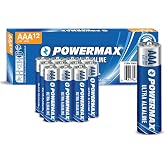 Powermax 12-Count Triple AAA Batteries, Ultra Long Lasting Alkaline Battery Blister Pack for Home and Office, 10-Year Shelf Life