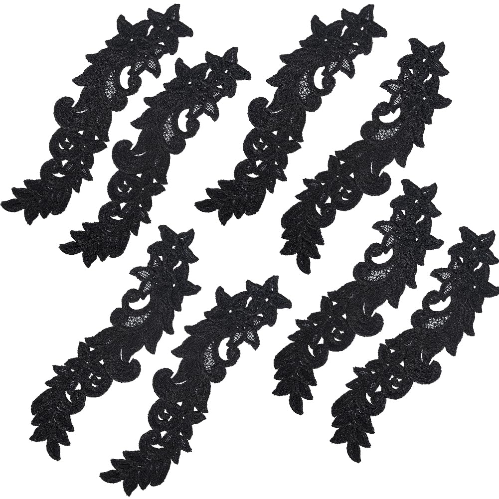 GORGECRAFT 4 Pairs Black Embroidered Floral Appliques Boho Vintage Sew on Trim Patches Retro Flower Pair Polyester Ornament for Clothes Collar Neckline Wedding Dress Hat Bag Jeans Shoes Crafts Decor