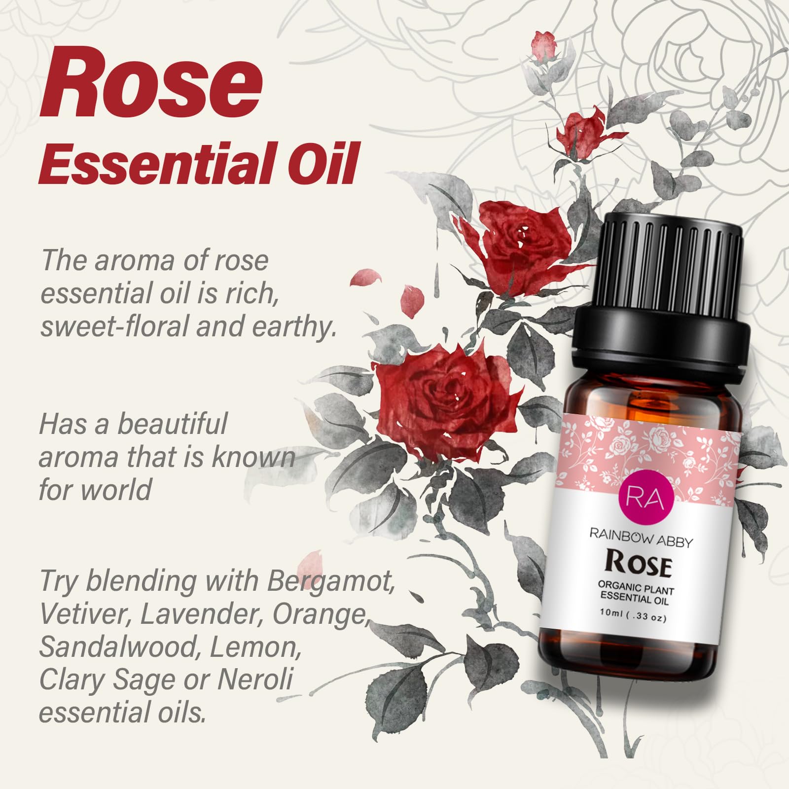 Rose Essential Oil Pure Organic Rose Oil for Diffuser, Perfume, Massage, Aroma, Bath - 10ML - Image 3