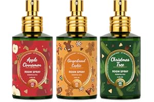 AZULFRA Room Spray Set 3 Pack, Christmas Tree, Apples Cinnamon, Gingerbread Cookie, Concentrated Room Spray, Long-Lasting Air Freshener for Home, Odor Eliminator for Bathroom, Bedroom & Office