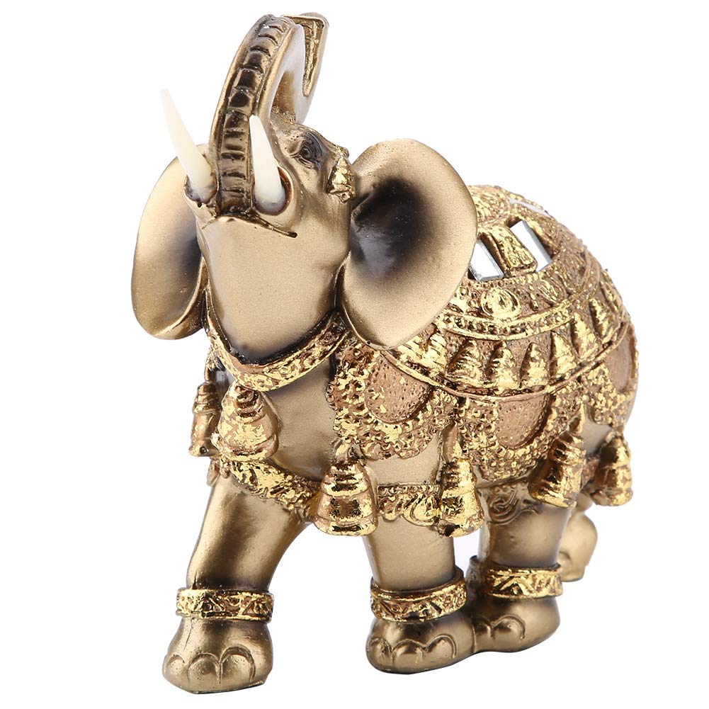 Lucky Feng Shui Resin Golden Elephant Statue Sculpture, Symbolizes Lucky and Happiness, A for Your Family or Your Friends(L)