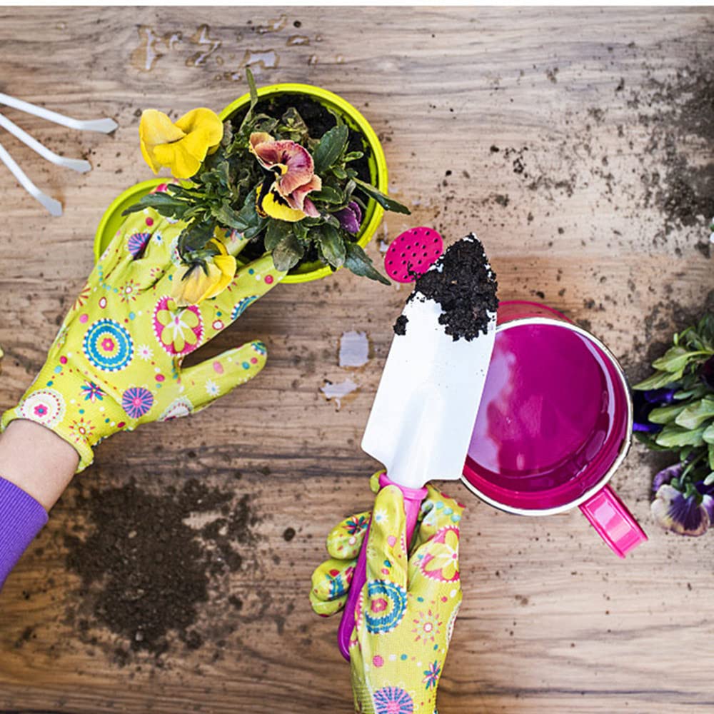 QEARSAFETY Gardening Gloves for Women 3 Pairs, Lady Size Medium, Knitted Liner for Snug fit, Nitrile Rubber Palm Coated for Abrasion, Wet&Muds Resistance (3)