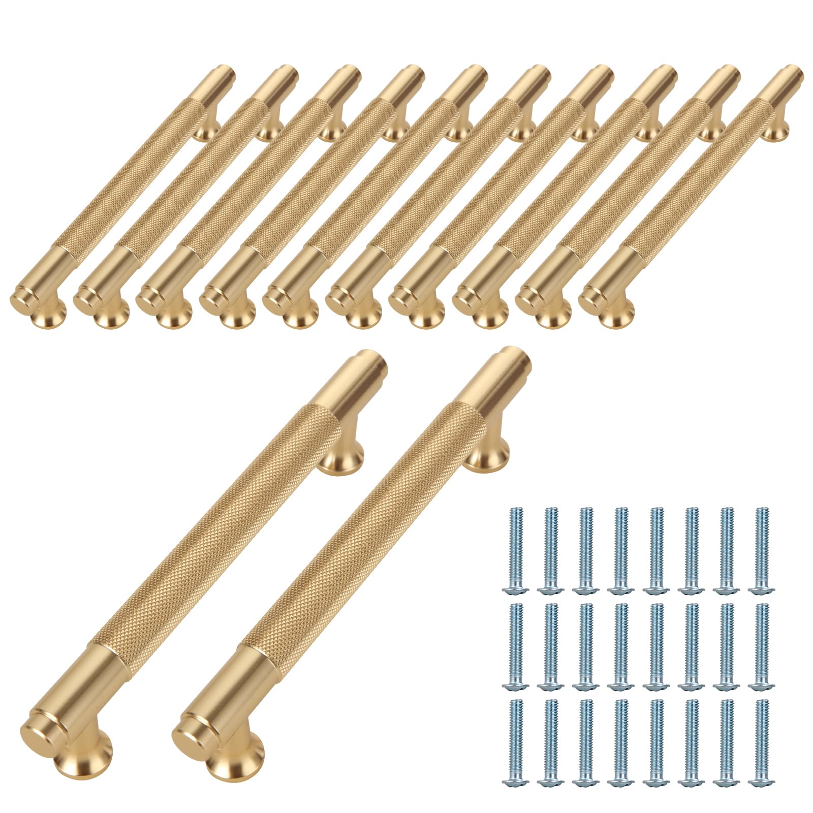 VIDETOL 12 Pcs Gold Cabinet Handles, 160mm Total Length Kitchen Drawer Handles, Gold Door Handle Furniture Handle for Kitchen Cupboards and Chest of Drawers, 128 mm Hole Spacing Length