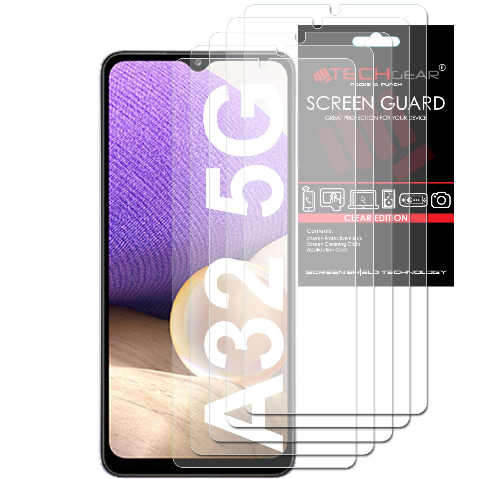 TECHGEAR [5 Pack] Screen Protectors Compatible with Samsung Galaxy A32 5G, CLEAR LCD Screen Protectors Cover Guards