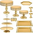 Suwimut 10 Pieces Gold Cake Stand Set, Metal Round Cupcake Holder Dessert Display Plate Serving Platter, Dessert Table Stands