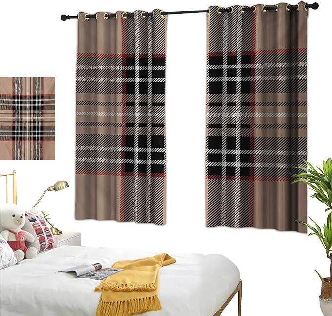 Superlucky Thermal Insulating Blackout Curtain，Checkered,63" x 45"，Classical Tartan in British
