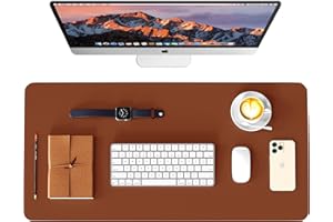 WAYBER Leather Desk Pad Protector, Waterproof Mouse Pad, PU Desk Mat, Office Desk Cover, Desk Writing Mat for Office/Home/Work/Cubicle (Brown/Gray) 31.5x15.7in