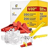 501 Pcs Tile Leveling System with 1/32" (1mm) Tile Spacers, Tile Wedges and Tile Leveling Clips - Saves Time for Perfect and Precise DIY Installation of Ceramic Tiles - With Leveler Tool (Pliers)