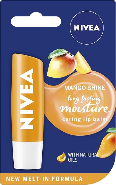 NIVEA Mango Shine Lip Balm 4.8 g with Jojoba Oil Pack of 12