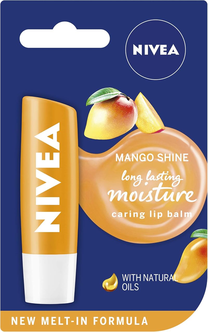 NIVEA Mango Shine Lip Balm 4.8 g with Jojoba Oil Pack of 12