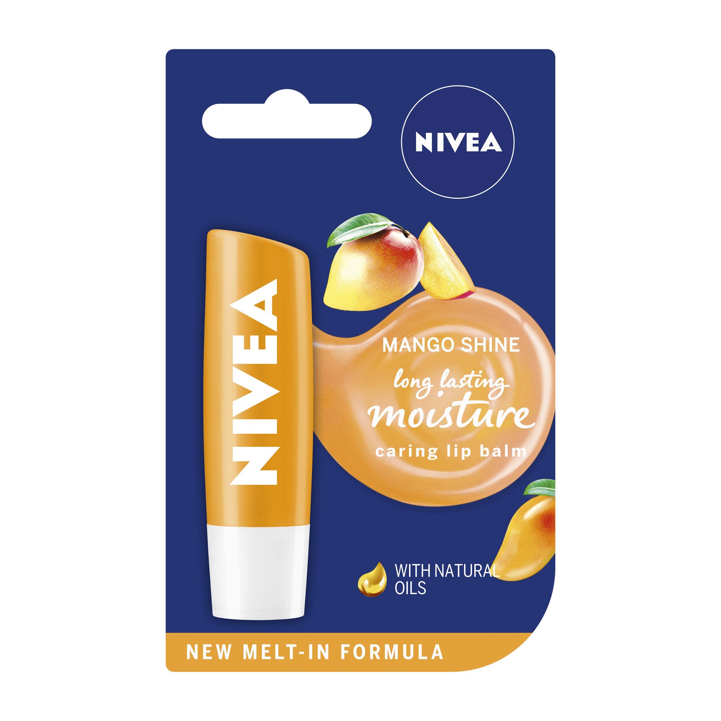 NIVEA Lip Balm Mango Shine (4.8 g), Moisturising Lip Balm Enriched with 100% Jojoba Oil, Shimmery Lip Gloss for Girls for 24 Hour Hydration, Lip Care with Natural Oil, Pack of 12