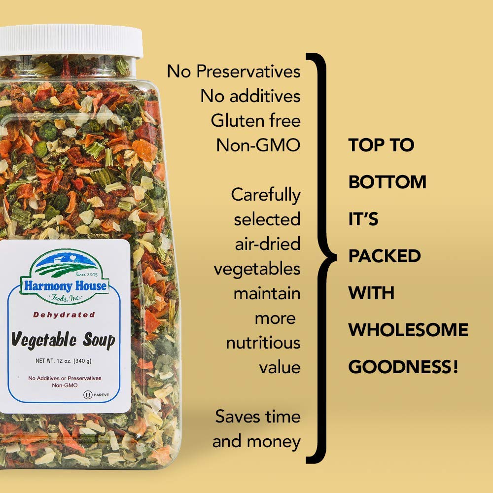 Premium Vegetable Soup Mix Dehydrated 12 Oz Quart Size Jar By Harmony House Foods - 