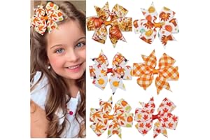 HOXIEYA 6Pcs Autumn Hair Clip Fall Thanksgiving Hair Bow Clips with Maple Leaf Pumpkin Deisgn for Girls Baby Hair Accessories Fall Hair Clips Alligator Clip Non-slip Fall Thanksgiving Gift for Hair
