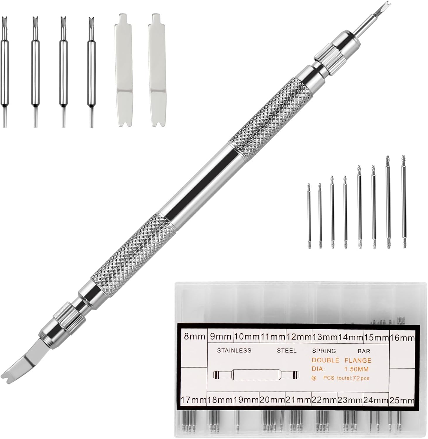 EFIXTK Spring Bar Tool Set with Extra 6 Tips Pins for Watch Wrist Bands Strap Removal Repair Fix Kit,72PCS Extra Watch Pins: Watches
