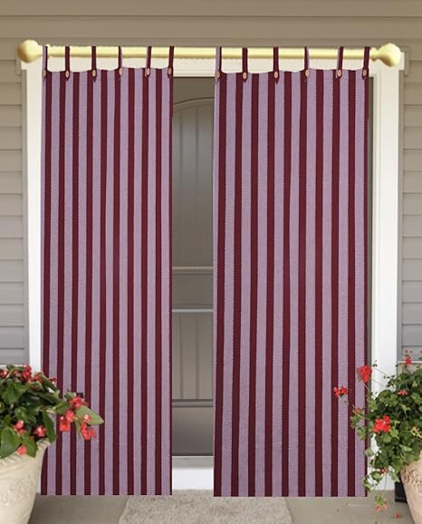 Buy Big Maroon Stripdoor Curtains Set Of 2 Pc 100 Cotton Online