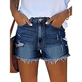 onlypuff Women Denim Shorts Ripped Mid Waisted Jean Shorts with Pockets
