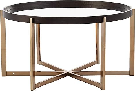 Amazon Com Sei Furniture Marlieva Round Mirrored Coffee Table Ebony Champagne Furniture Decor