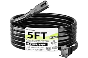 Vockjour 2 Prong AC Power Cord 5Ft Black, Universal Power Cable Replacement for Sony PS5/PS4/PS3 Slim, PlayStation 5 4 3, Xbox One X/S, Xbox Series X/S, TV, Printer-ETL Listed
