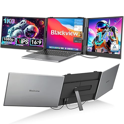 Blackview Laptop Screen Extender - 14" FHD 1080P IPS Triple Monitor Extender for 13"–17.3" Laptops,Dual Portable Monitor,USB-C/HDMI Plug & Play,Compatible with Mac,Windows,Android,Linux,Chrome OS