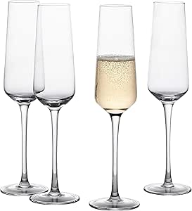 GoodGlassware Champagne Flutes (Set Of 4) 8.5 oz – Tall, Long Stem, Crystal Clear, Classic, and Seamless Tower Design - Lead Free Glass, Dishwasher Safe, Quality Sparkling Wine Stemware