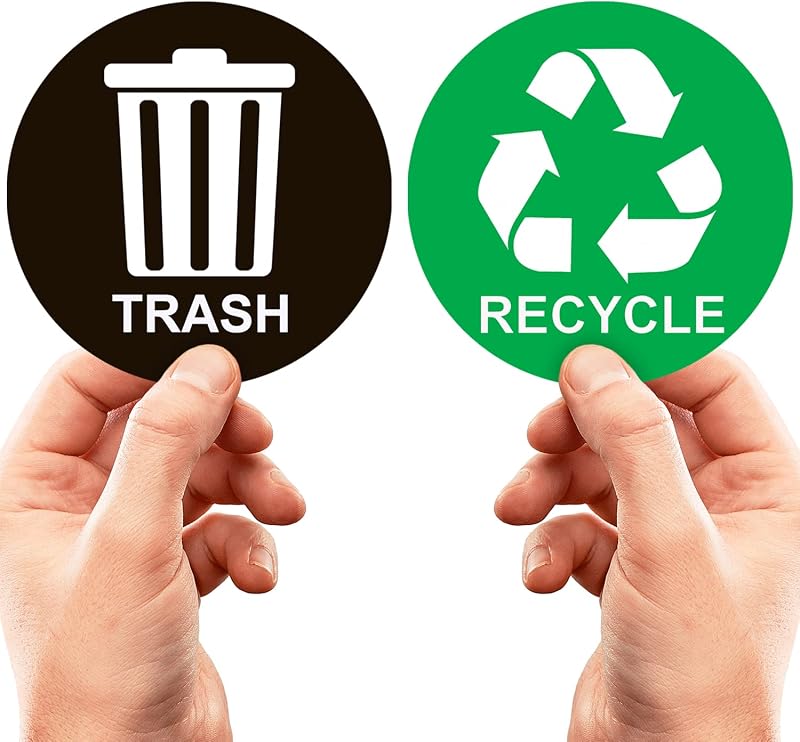 ASSURED SIGNS Bin Stickers 5in x 5in 2 Sets Trash and Recycle Labels