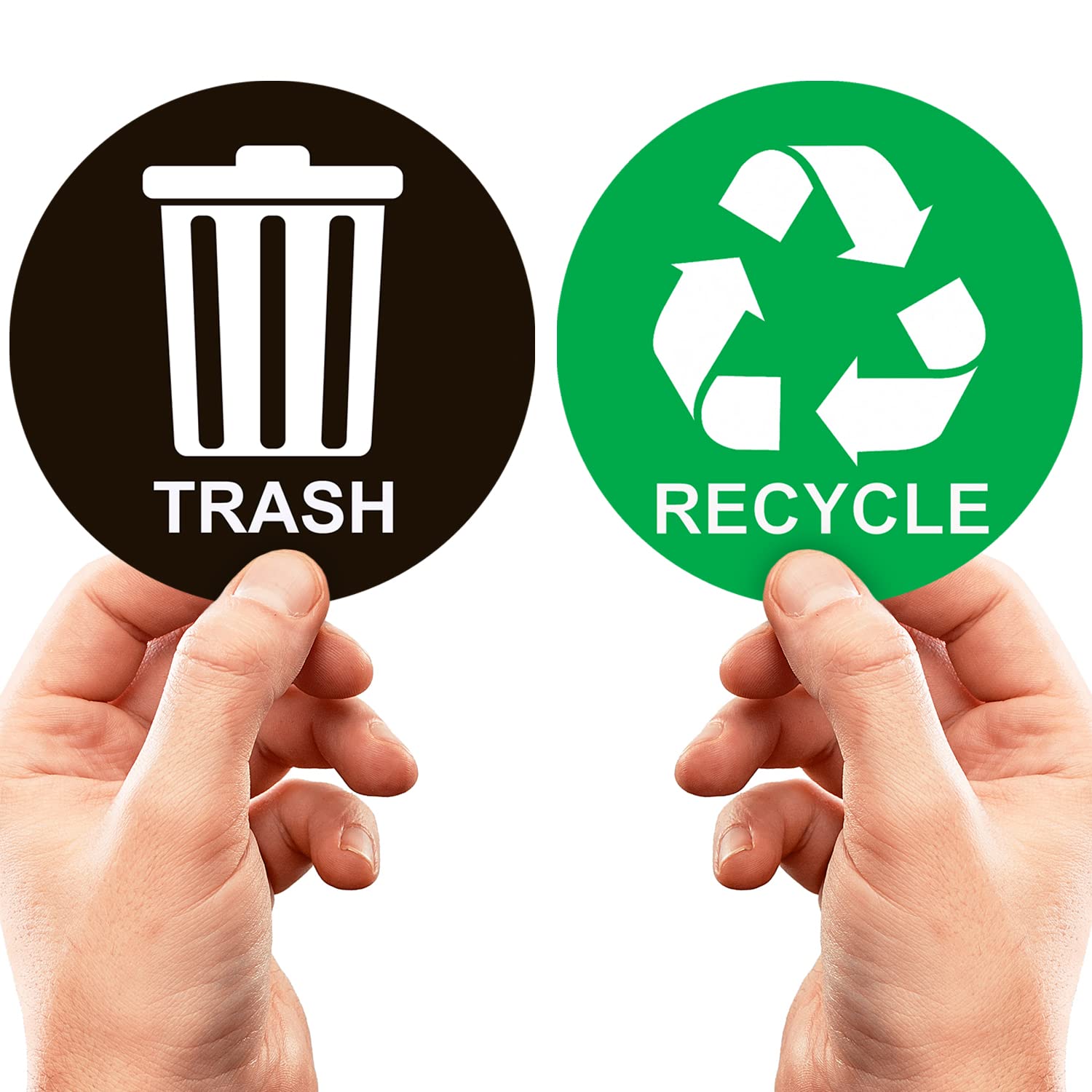 Photo 1 of Recycle Sticker for Trash Bins - Perfect Recycling Stickers for Trash Can - 2 Pack - 5" by 5" Decal Logo - Ideal Label Sign for Home or Office Refuse Bin - Suitable for Indoor/Outdoor use