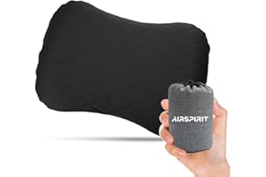 AIRSPIRIT Inflatable Camping Pillow Ultralight Adjustable Firmness, TPU Travel Pillow for Neck & Lumbar Support, Hiking, Backpacking, Airplane, Car Travel & Beach with Removable Washable Cover (Black)