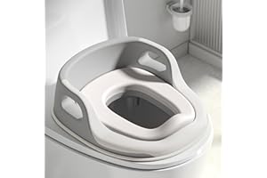 UNCLE WU Potty Training Seat for Kids, Detachable Cushion, Toddler Toilet Seat With Sturdy Handle, and Backrest (Gray White)
