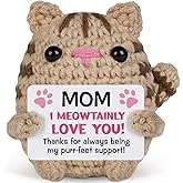 Nuowagify Gifts for Mom, Positive Crochet Cat Gifts for Moms, Handmade Knitted Cat Themed Gift for Mommy, Mothers Day Birthday Gift for Mom from Daughter Son Kids, Moms Christmas Stuff