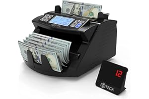 DETECK DT200 Money Counter Machine with Value Count - Large 4” LCD Display Cash Counter Machine, Add and Batch Modes, UV/MG/IR Counterfeit Detection Bill Counter, 1300 Bills/Min - Print Option
