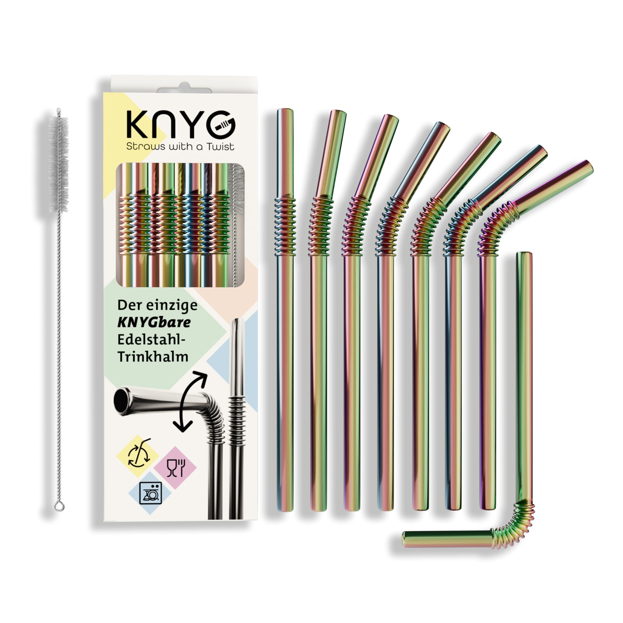 Turtleneck | The Only Flexible Stainless Steel Straw | Patented & Hygienic Certified | 8 Count Reusable Drinking Straws