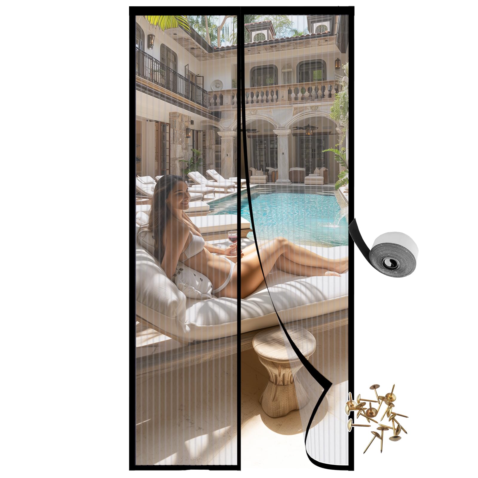 Mesh Magnetic Screen Door,Self Magnetic Closure,Hands Free Mesh Partition Keeps Bugs Out - Pet and Kid Friendly, Fits Door Size (36 x 82 Inch)