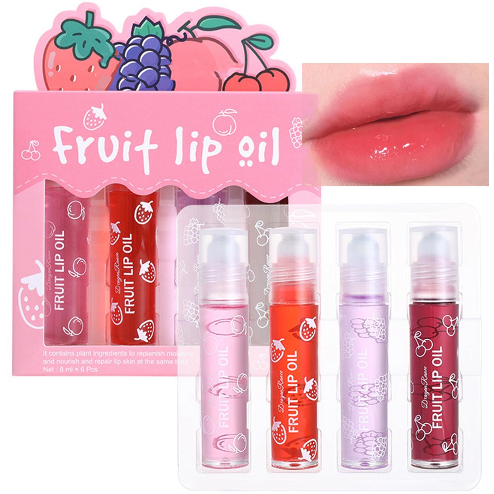 Clear Lip Gloss Sets for Teenage Girls, Lip Oil Kit Fruit Hydrating Plumping Lip Balm Lip Glow Oil, Moisturizing Roll on Liquid Lipstick Lip Care Set Lipgloss Make up Gifts for Women and Girls