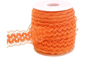 JESEP YONG 20 Yards Orange Elastic Ruffle Lace Ribbon for Sewing 1 inch Double Wave Organza Stretch Lace Craft Trim Clothing and Garment for DIY Headband-Clothes-Sewing-Embellishment-Hats