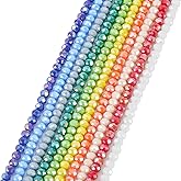 Craftdady 10 Strands AB Color Glass Beads 6mm Electroplate Glass Bead Strands Rainbow Opaque Solid Color Rondelle Spacer Beads for Crafts DIY Bracelets Necklaces Jewelry Making Supplies