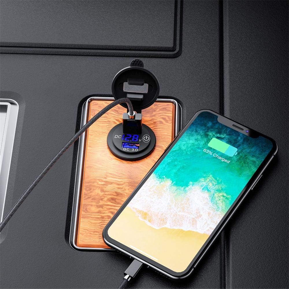 Thlevel USB Car Charger Socket Mini Dual QC3.0 Port Quick Charge 12V 24V Car Adapter with LED Digital Voltmeter and Switch 36W - Image 4