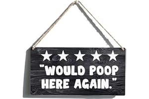 QIOUS Star Sign Funny Farmhouse Would Poop Here Again Wooden Hanging Sign Plaque Rustic Retro Wall Art Decor Home Bathroom Decoration 12 x 6 Inches