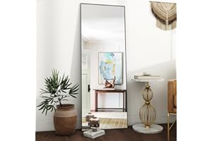 VooBang Mirror Full Length, 18" x 58" Floor Mirror with Stand, Aluminum Alloy Frame Full Body Mirror, Standing Hanging or Leaning Against Wall for Bedroom and Living Room, Black