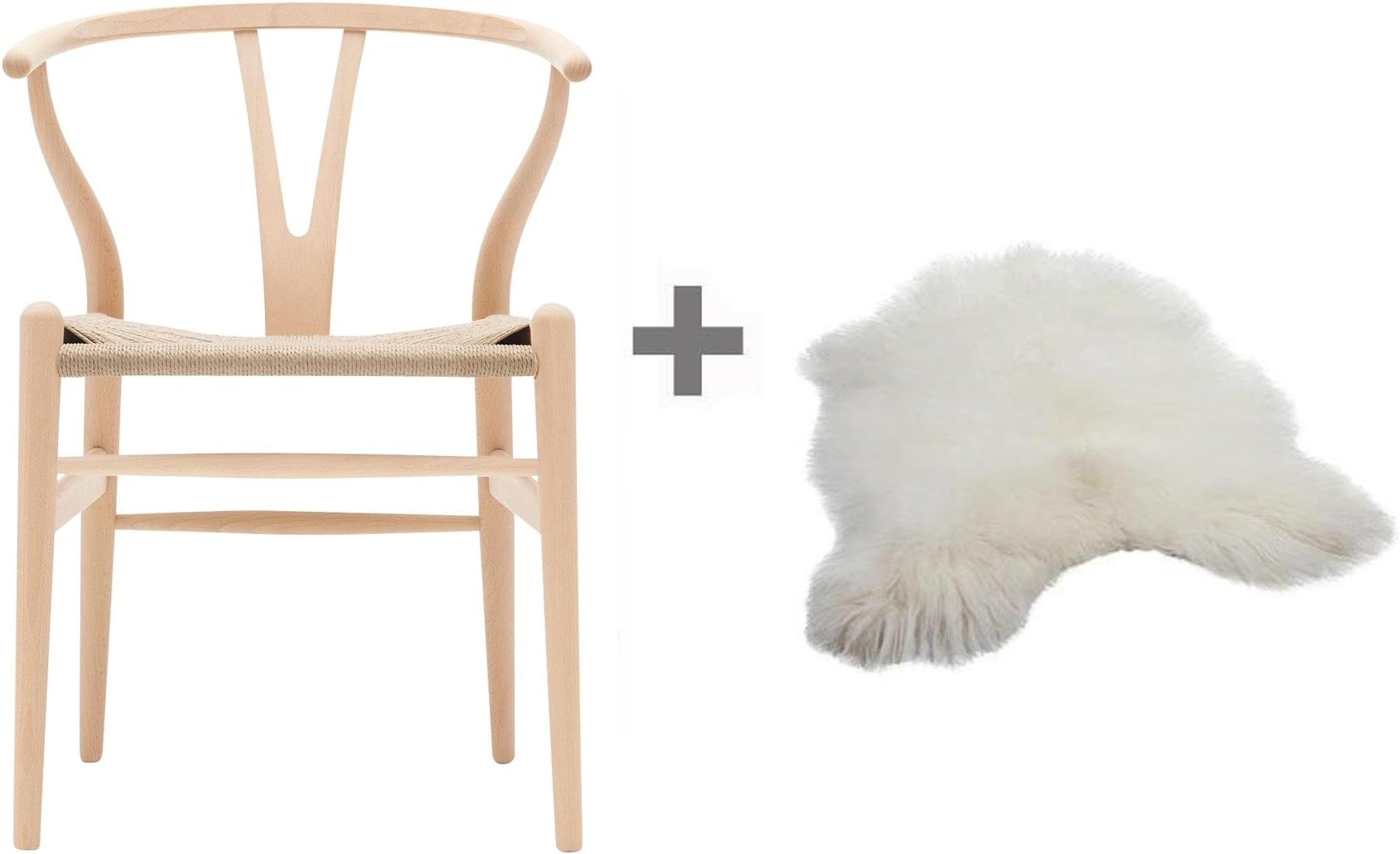 Carl Hansen Set Wishbone CH24 Armchair + Fur beech/soaped/paper cord natural/icelandic lambskin for free!/55x76x51cm