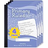 ONAVIA Primary Composition Notebook K-2, 200 Pages, 4 Pack, Cornflower | 100 ct, 9.75 x 7.5 in, Full Primary Ruled, Primary Journal Grades K-2, No Pictures, Writing Practice, Kindergarten