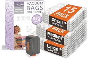ZCCQ Rechargeable Wireless Pump Travel Storage Bags Set - 15 Pack Portable vacuum travel bags for Travel & Home - Vacuum Comp