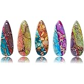 Flemtai 5 Pieces Imperial Jasper Teardrop Pendants Set,Natural Stone Charms for DIY Jewelry Making Necklaces, Bracelets, Earrings