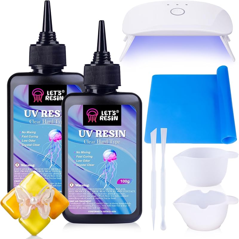LET'S RESIN UV Resin Kit with Lamp 200g Crystal Clear Low Odor Solid UV Glue