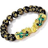 MANRUO Feng Shui Black Obsidian Wealth Bracelet Color Changed Pi Xiu Bracelets Dragon Mantra Bead Bangle Attract Wealth and Good Luck for Men/Women