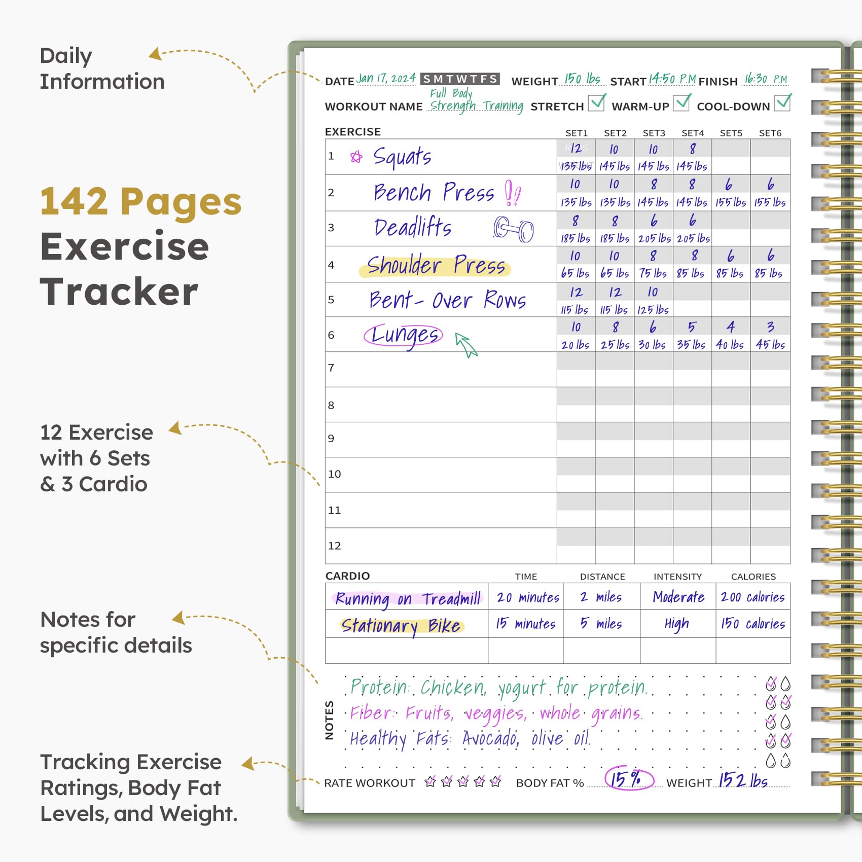 Fitness Workout Journal for Women & Men, A5(5.5
