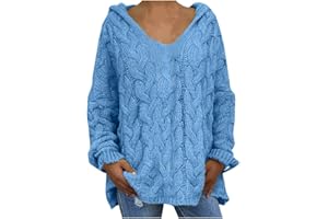 LMSXCT Oversized Sweater for Women, Fashion Chunky Cable Knit Hooded Sweaters Casual V Neck Hoodies Long Sleeve Pullover Tops