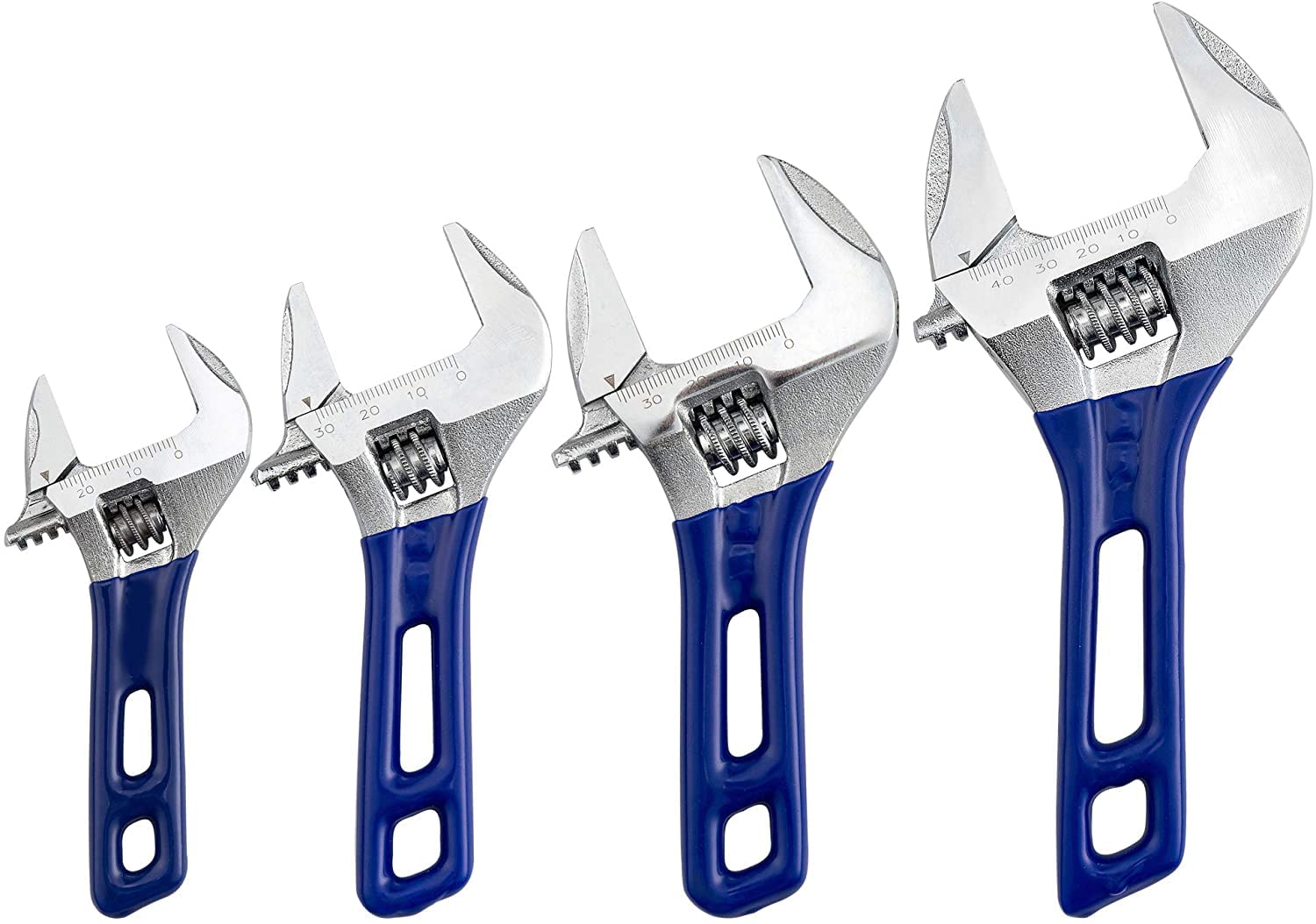 HQGC Wide Opening Stubby Adjustable Wrench Spanner with Short Handle Chrome Vanadium Steel Forged ((4"+5"+6"+8"))