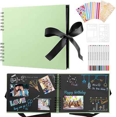 DazSpirit Photo Album Scrapbook 80 Pages 420 Photos Green Kit with Pens