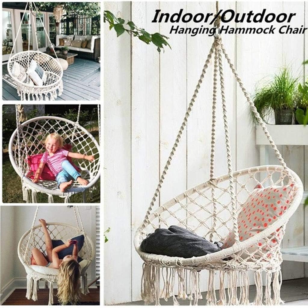 MAMaiuh Hammock Chair Macrame Swing with Hanging Kits, Adults Kids Sturdy 100% Cotton Hanging Chairs for Indoor and Outdoor Use, Home, Patio, Deck, Yard, Garden, Max 320 Lbs (White)